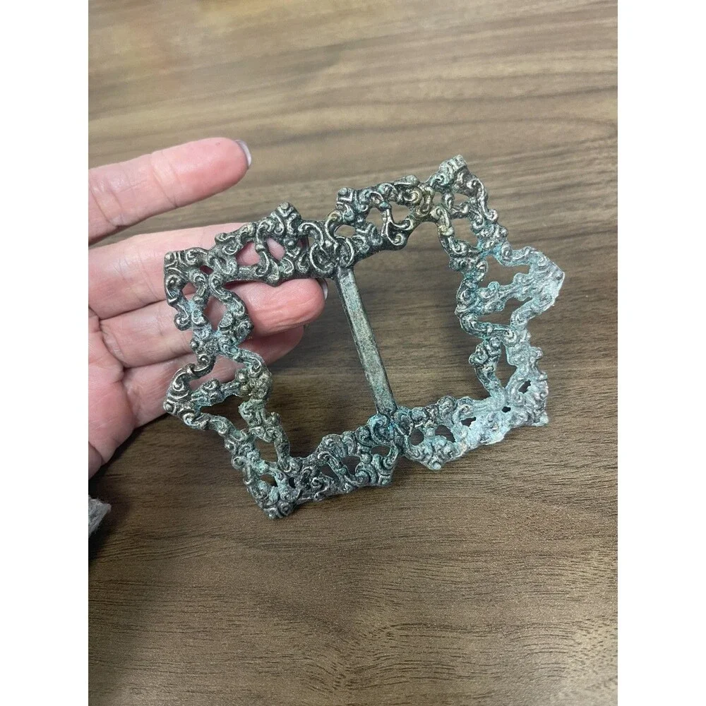 Antique Silver tone Patina Metal Belt Buckle Sash Large Victorian Style